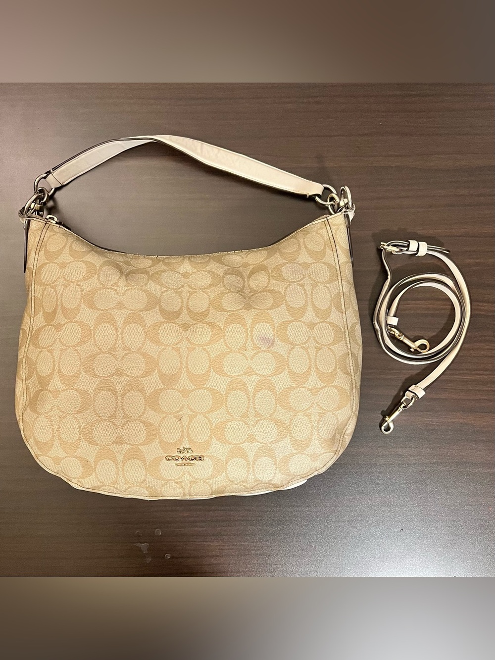 Coach Beige/Cream Signature Canvas Shoulder Bag with Strap